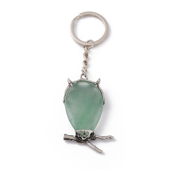 NWOT BIG Owl Natural Green Aventurine Pendant Keychain, Prosperity Stone - Picture 4 of 5